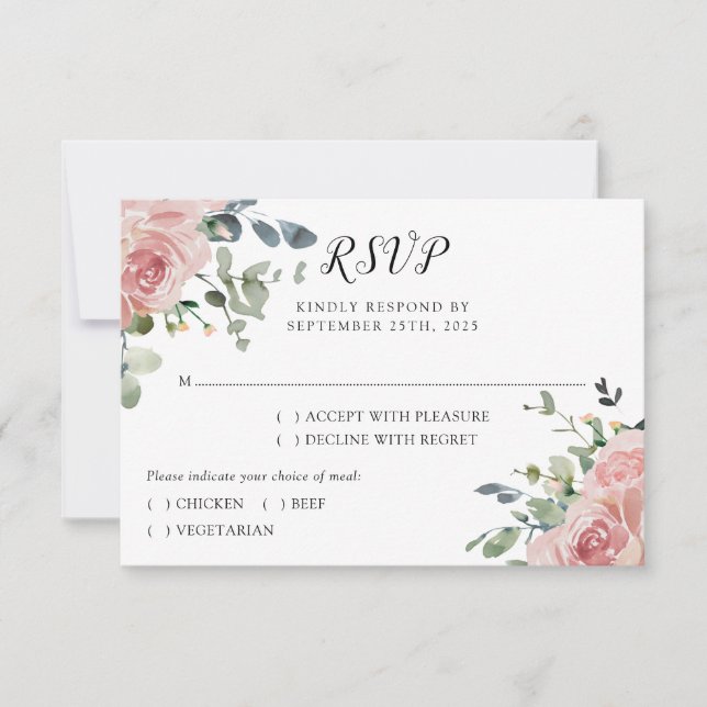 Cartão RSVP Casamento Botânico Dusty Rosa Eucalyptus (Frente)