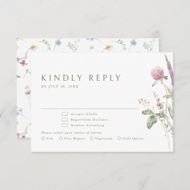 Cartão RSVP Casamento Botânico Elegante de Pastel Molho Pastel (Frente/Verso)