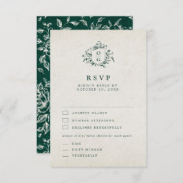 Cartão RSVP Casamento Botânico Emerald Greenery Vintage