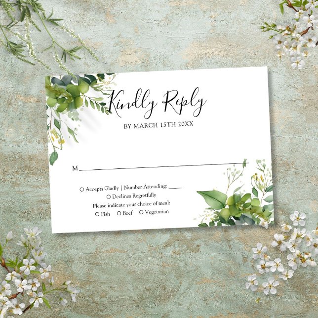 Cartão RSVP Casamento Botânico Eucalyptus Greenery (Eucalyptus Greenery Botanical Wedding RSVP Card)