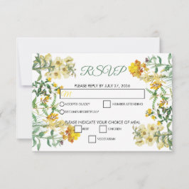 Cartão RSVP Casamento Botânico Floral Amarelo Vintage