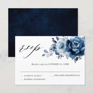 Cartão RSVP Casamento Botânico Floral Azul Desbotado Ardósia N