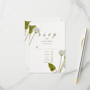 Cartão RSVP Casamento Botânico Floral Branco Elegante
