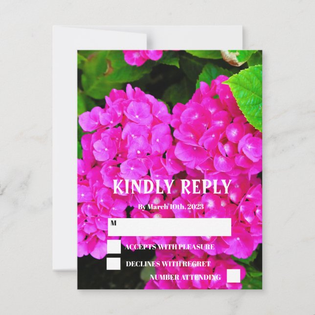 Cartão RSVP Casamento Botânico Floral da Hydrangea Moderna Ele (Frente)
