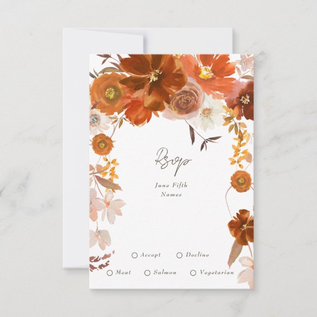 Cartão RSVP Casamento Botânico Floral de Cinza Branca (Frente)
