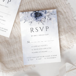 Cartão RSVP Casamento Botânico Floral de Dusty Blue Watercolor