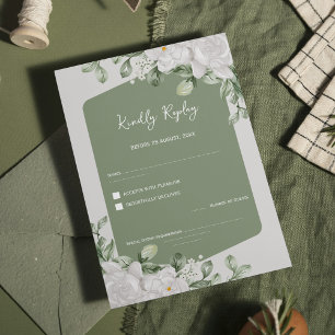 Cartão RSVP Casamento Botânico Floral em Verde Sálvia Elegante