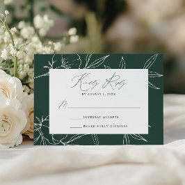 Cartão RSVP Casamento Botânico Floral Moderno Verde Escuro e C