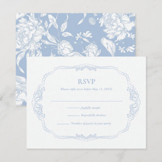 Cartão RSVP Casamento Botânico Francês Azul