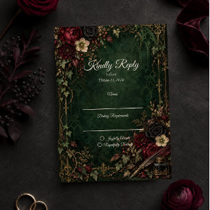 Cartão RSVP Casamento Botânico Gótico Temperamental