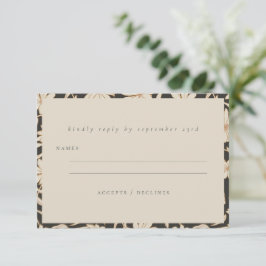 Cartão RSVP Casamento Botânico Minimalista Boho Preto e Marfim