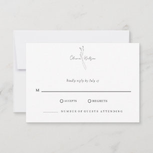 Cartão RSVP Casamento Botânico Minimalista Elegante Branco