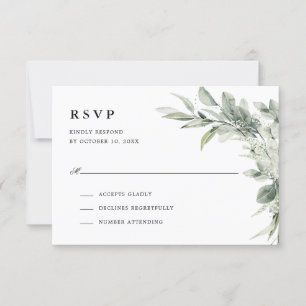 Cartão RSVP Casamento Botânico Minimalista Eucalyptus Verde Sa