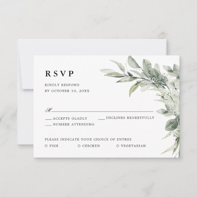 Cartão RSVP Casamento Botânico Minimalista Eucalyptus Verde Sa (Frente)