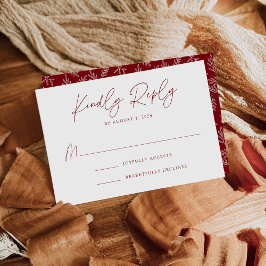 Cartão RSVP Casamento Botânico Minimalista Moderno Borgonha