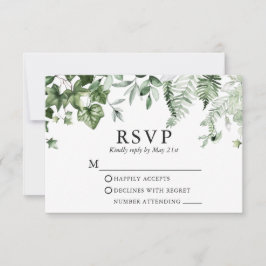Cartão RSVP Casamento Botânico Moderno Elegante Ivy Sage Green