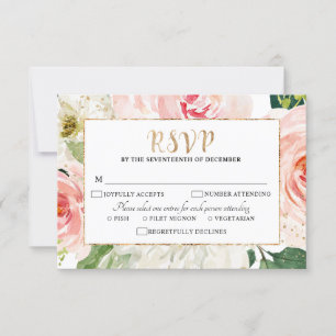 Cartão RSVP Casamento Botânico Moderno - Florais Rosa-Esbranqu
