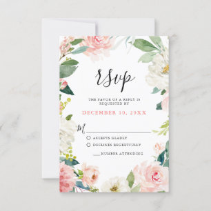 Cartão RSVP Casamento Botânico Moderno - Florais Rosa-Esbranqu