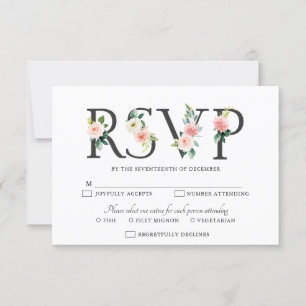 Cartão RSVP Casamento Botânico Moderno - Florais Rosa-Esbranqu