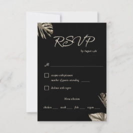 Cartão RSVP Casamento Botânico Moderno Preto e Dourado com Ref