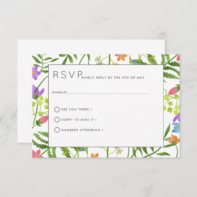 Cartão RSVP Casamento Botânico País de Flores Selvagens (Frente/Verso)