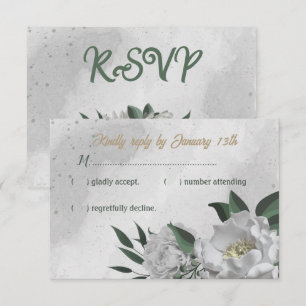 Cartão RSVP casamento botânico romântico de flores brancas