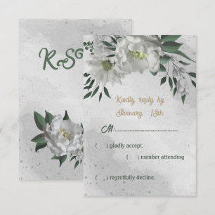 Cartão RSVP casamento botânico romântico de flores brancas