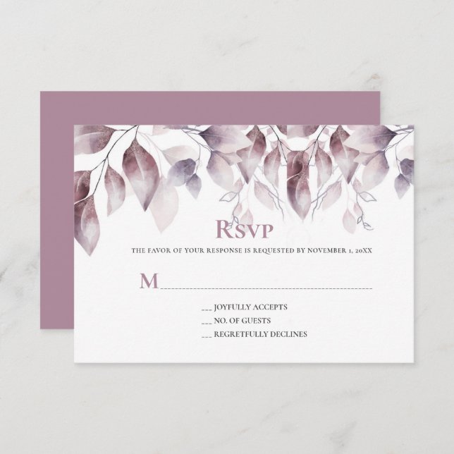 Cartão RSVP Casamento Botânico Rustic Mauve Pink (Frente/Verso)