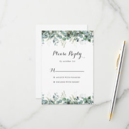 Cartão RSVP Casamento Botânico Rústico com Eucalipto Verde