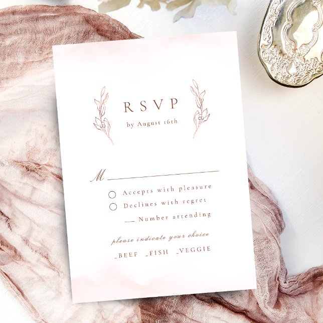 Cartão RSVP casamento botânico simples elegância rosa dourado (Rose gold simple elegance botanical wedding RSVP card)
