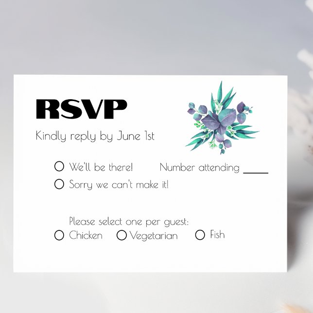 Cartão RSVP Casamento Botânico Verde Lilac e Brilhante (Criador carregado)