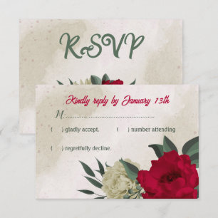 Cartão RSVP casamento botânico vermelho-amarelo-claro