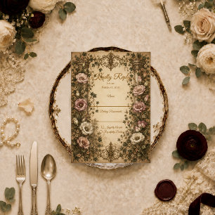Cartão RSVP Casamento Botânico Vintage Elegante