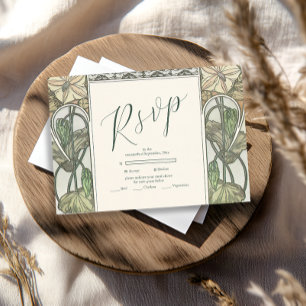 Cartão RSVP Casamento Bougainvillea Green Art Nouveau Mucha