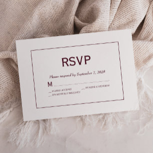 Cartão RSVP Casamento Branco Burgundy Minimalista Moderno