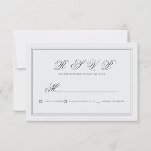 Cartão RSVP Casamento Branco Clássico Elegante