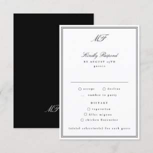 Cartão RSVP Casamento Branco Clássico Formal Preto Tie