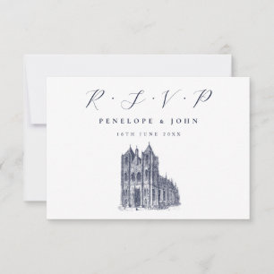 Cartão RSVP Casamento Branco da Ilustração da Catedral Elegant