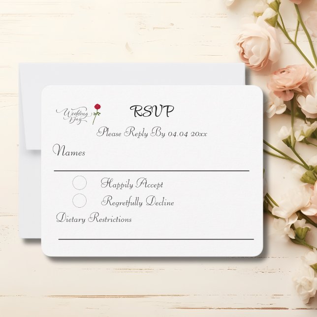 Cartão RSVP Casamento Branco da rosa vermelha (Criador carregado)