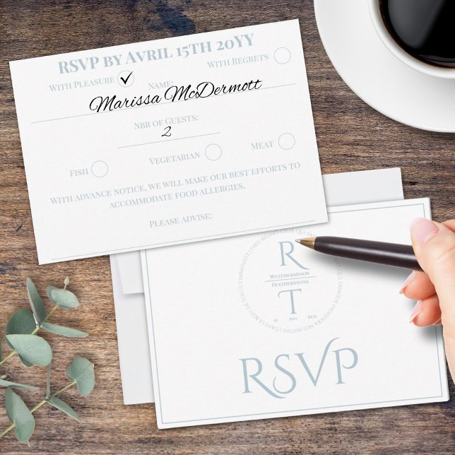 Cartão RSVP Casamento Branco de Cinzas Personalizadas Elegante (Criador carregado)