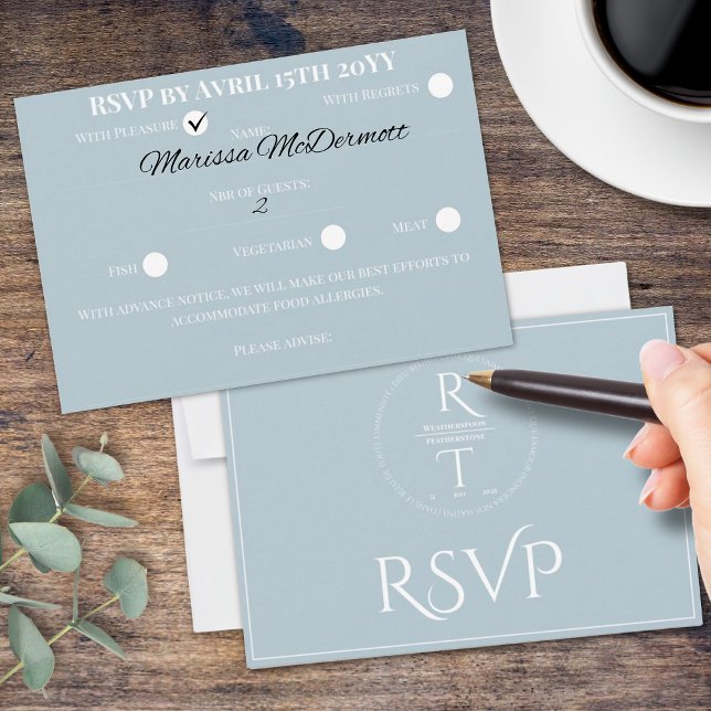 Cartão RSVP Casamento Branco de Cinzas Personalizadas Elegante (Criador carregado)