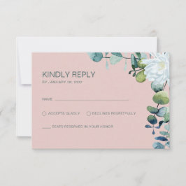 Cartão RSVP Casamento branco de eucalipto elegante