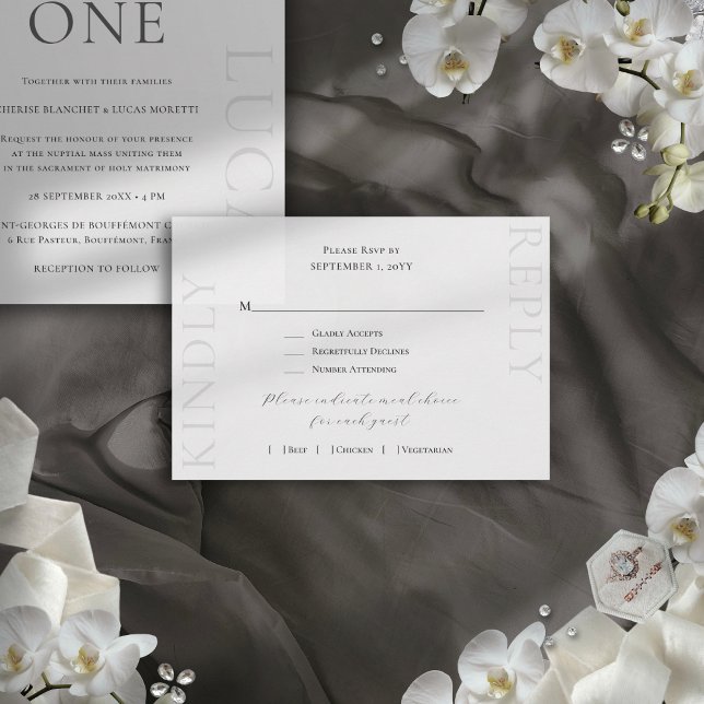 Cartão RSVP Casamento Branco De Luxo Elegante Minimalista (This modern, minimalist RSVP card is elegant and luxurious, perfect for fine art weddings.)