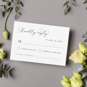 Cartão RSVP Casamento Branco Delicado de Caligrafia Moderna