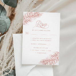 Cartão RSVP Casamento Branco Dourado de Folha de Palma Elegant