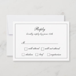 Cartão RSVP Casamento Branco e Preto Clássico Regal