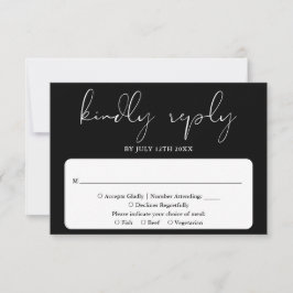 Cartão RSVP Casamento Branco E Preto De Script Moderno Elegant