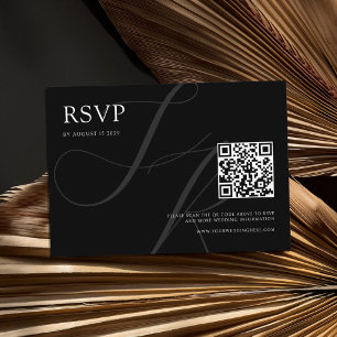 Cartão RSVP Casamento branco e preto do monograma minimalista