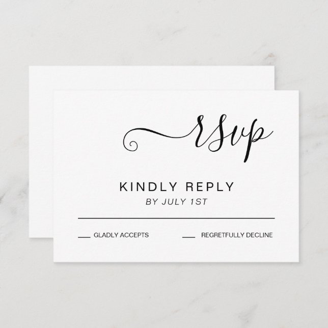 Cartão RSVP Casamento branco e preto elegante (Frente/Verso)