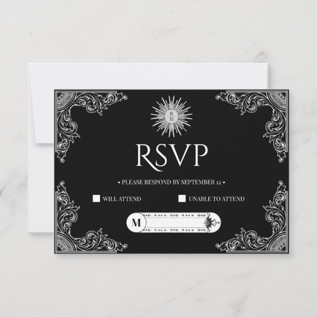 Cartão RSVP Casamento Branco e Preto Elegante QRCode Personali (Frente)